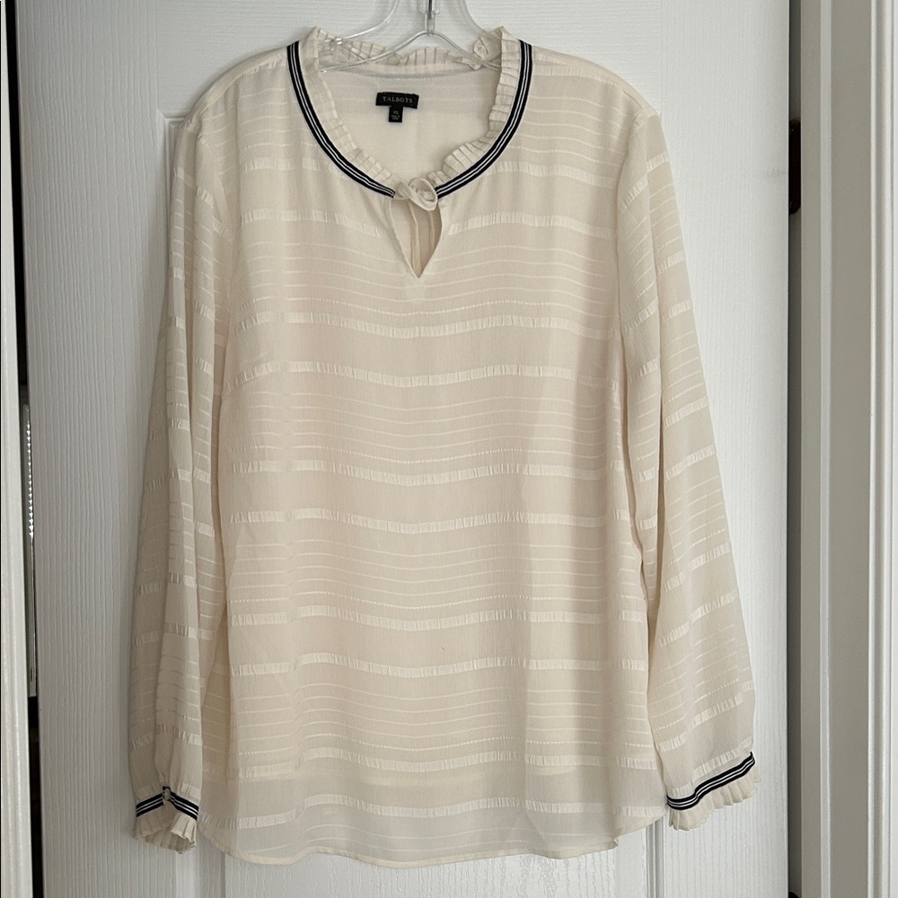 Talbots Cream Blouse with Black Trim